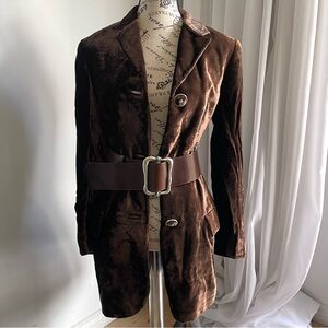 Versace Brown Crushed Velvet Blazer with Notched Lapel